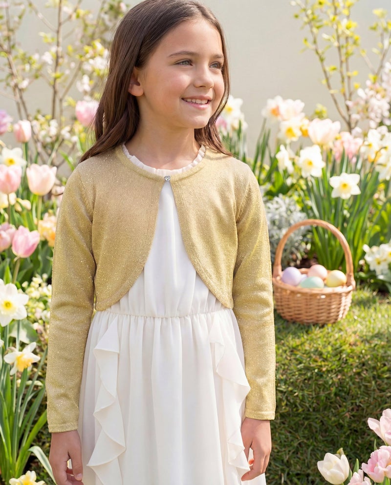BOLEROSE Girls Long Sleeve Sparkle Cardigan Childrens Kids Bolero Shrug (Gold, 3-4 YRS) - Image 5